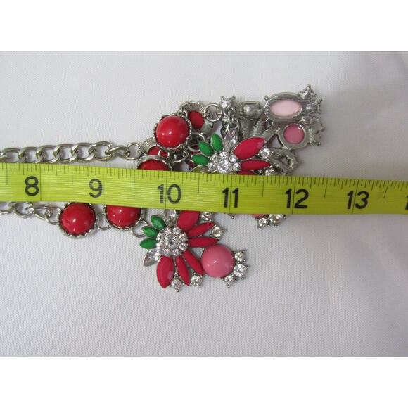 Charming Charlie Pink Bead Rhinestone Necklace Boho Cottage Core Oval Statement - Picture 6 of 6